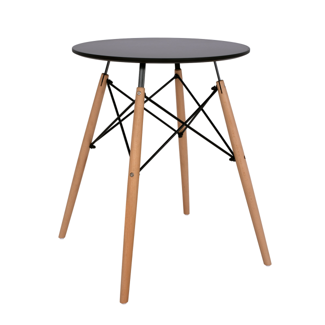 DINING TABLE ROUND FB90060.02 MDF IN BLACK COLOR-BEECH WOOD LEGS IN NATURAL COLOR Φ60Χ72Hcm.